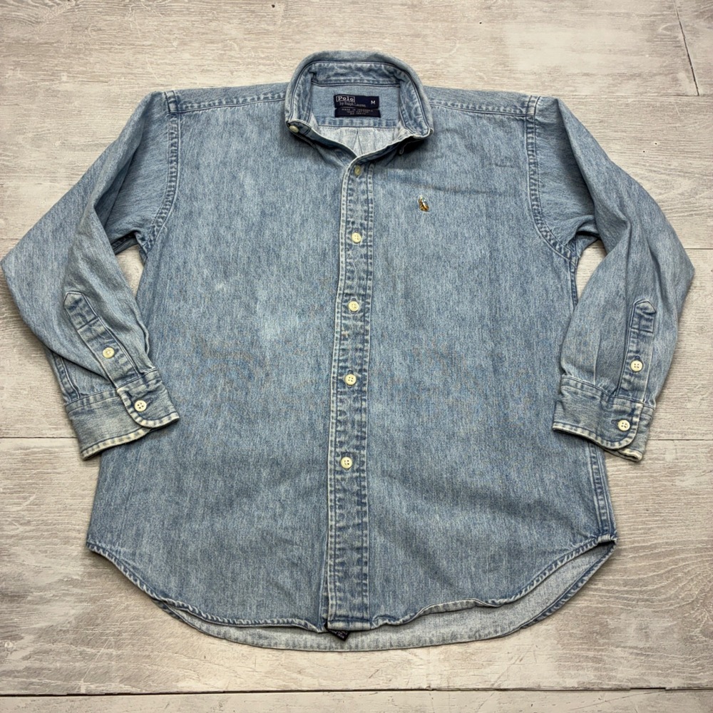 Polo Ralph Lauren Denim Shirt Boys Medium Blue Long Sleeve Cotton Pony Logo